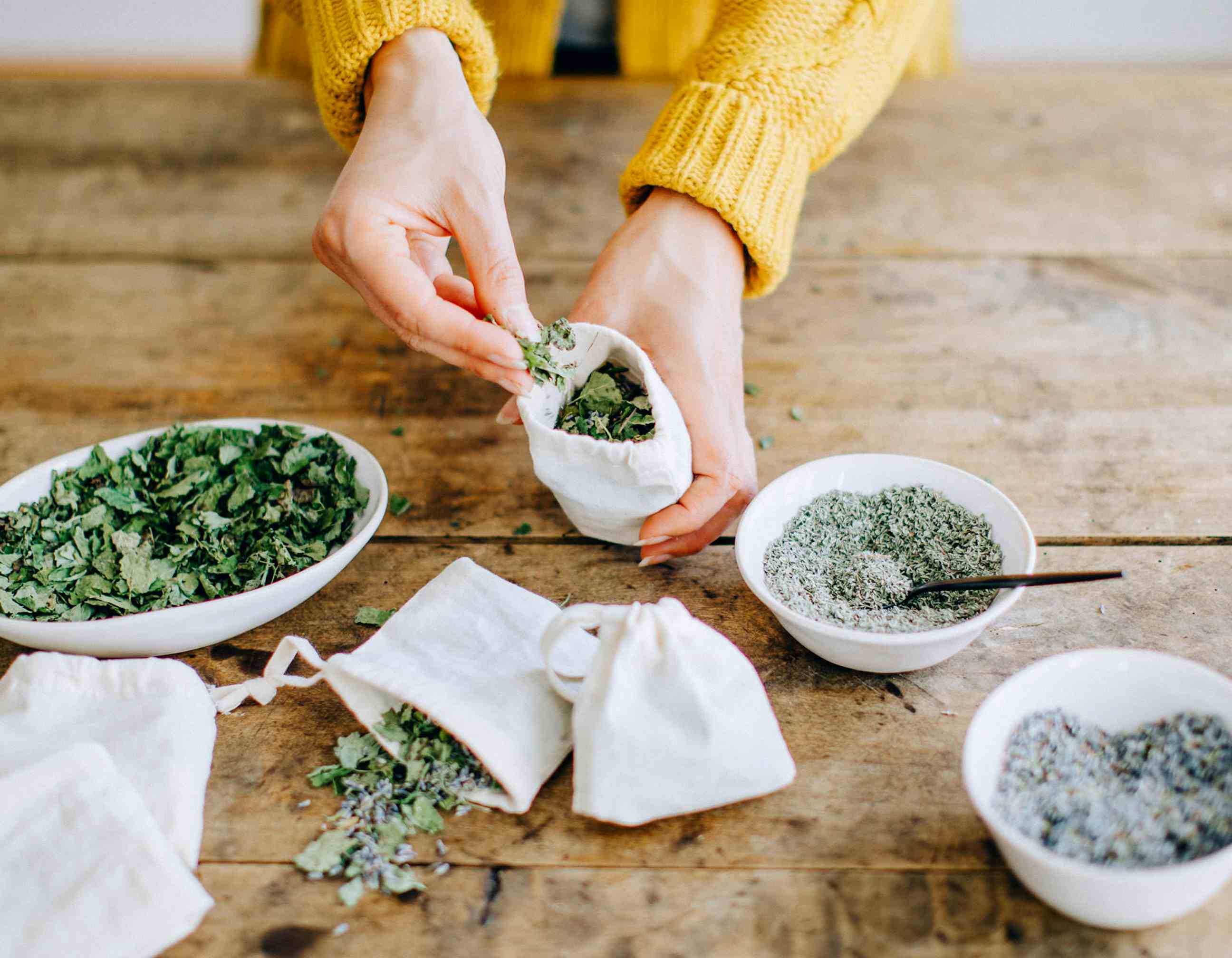 Fragrant sacs with dried herbs